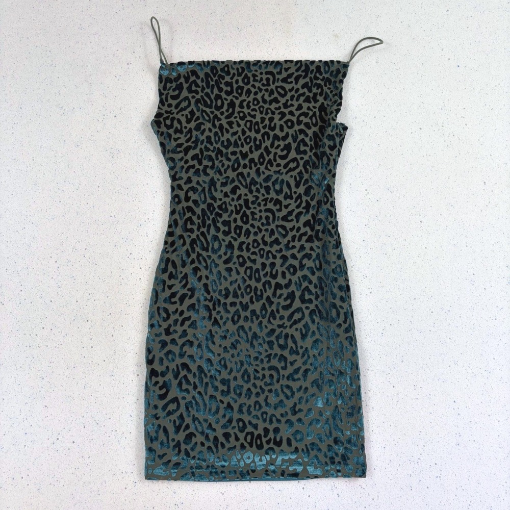 PRINCESS POLLY Teal Leopard Velvet Mini Bodycon Dress Size‎ 2